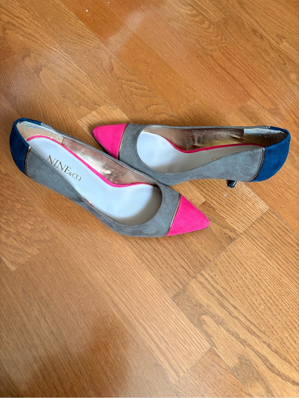 Nine & Co. Colorblock Pointed-Toe Kitten Heels - Pink, Gray & Blue